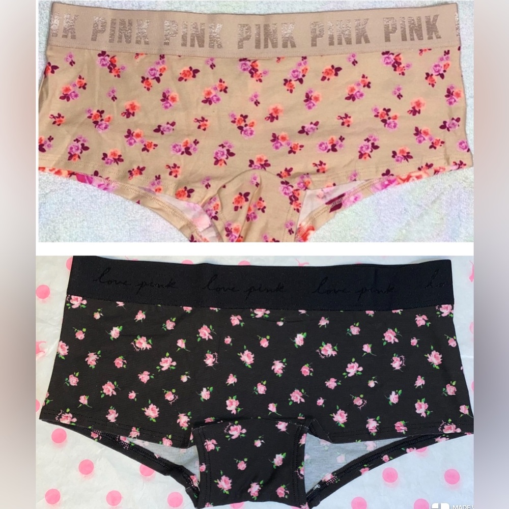 2 Pink Victoria ’s Secret cotton boyshort panties bundle pink Panties floral